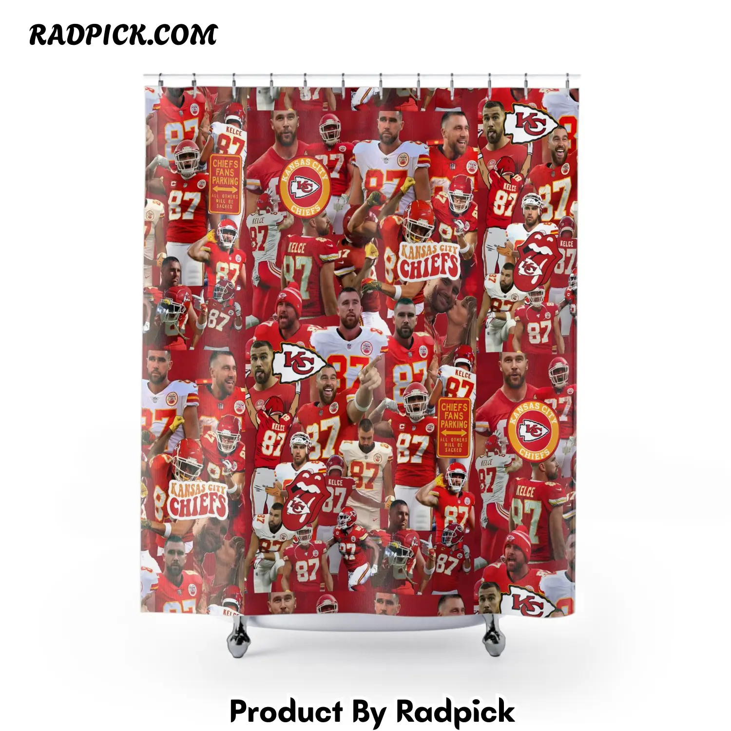 Travis kelce chiefs red collage shower curtain rp38753